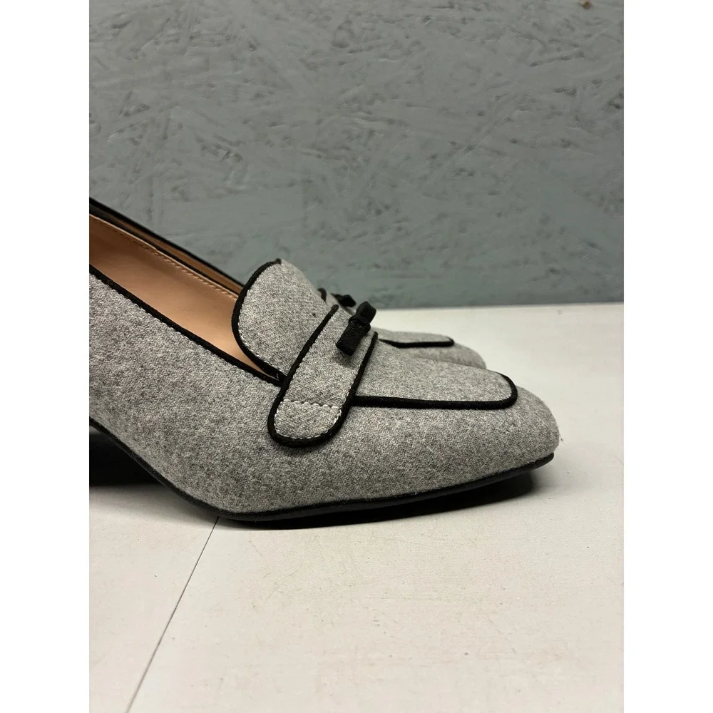 Bandolino Larkin Block Heel Loafer Pumps Womens 7.5W Gray Tweed Preppy Office